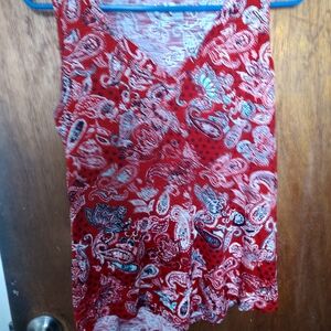 Red Paisley V-Neck Sleeveless Tank Top